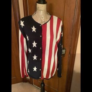 Christopher & Banks, Red,White & Blue Stars & Stripes Cardigan Sweater.